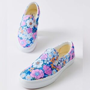 Vans Retro Floral Classic Slip On Sneakers Skate Shoes Womens Size 7
